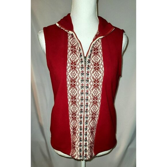 LL Bean Red Fair Isle Fleece Sweater Vest - Size Small - Picture 1 of 11